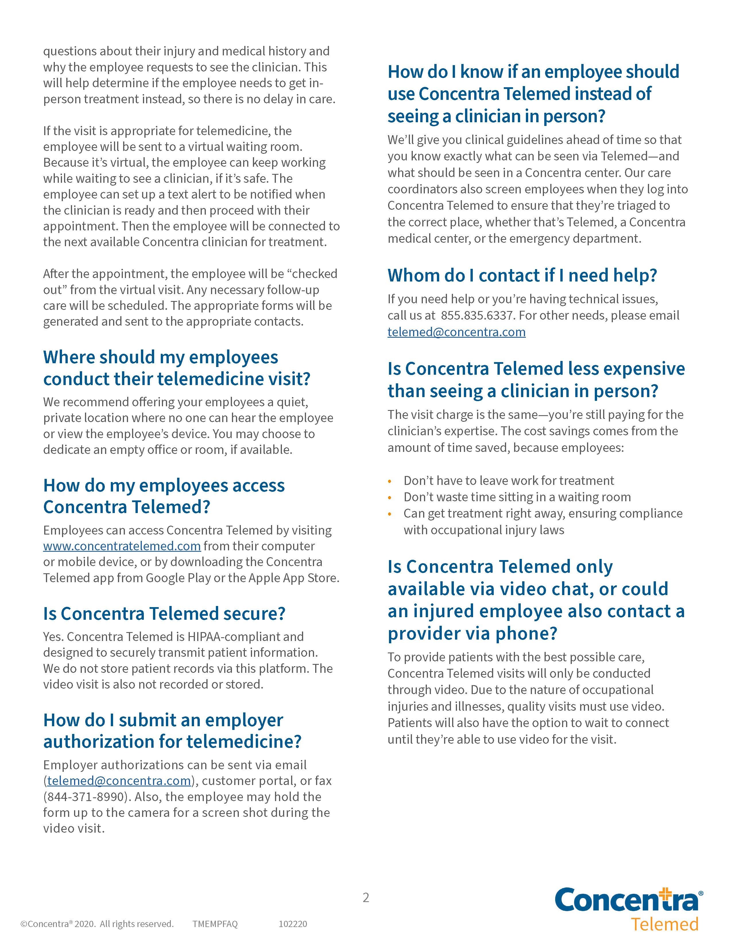 Concentra - Frequently Asked Questions Page 2
